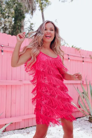 Sheba Sequin and Fringe Mini Dress - Pink