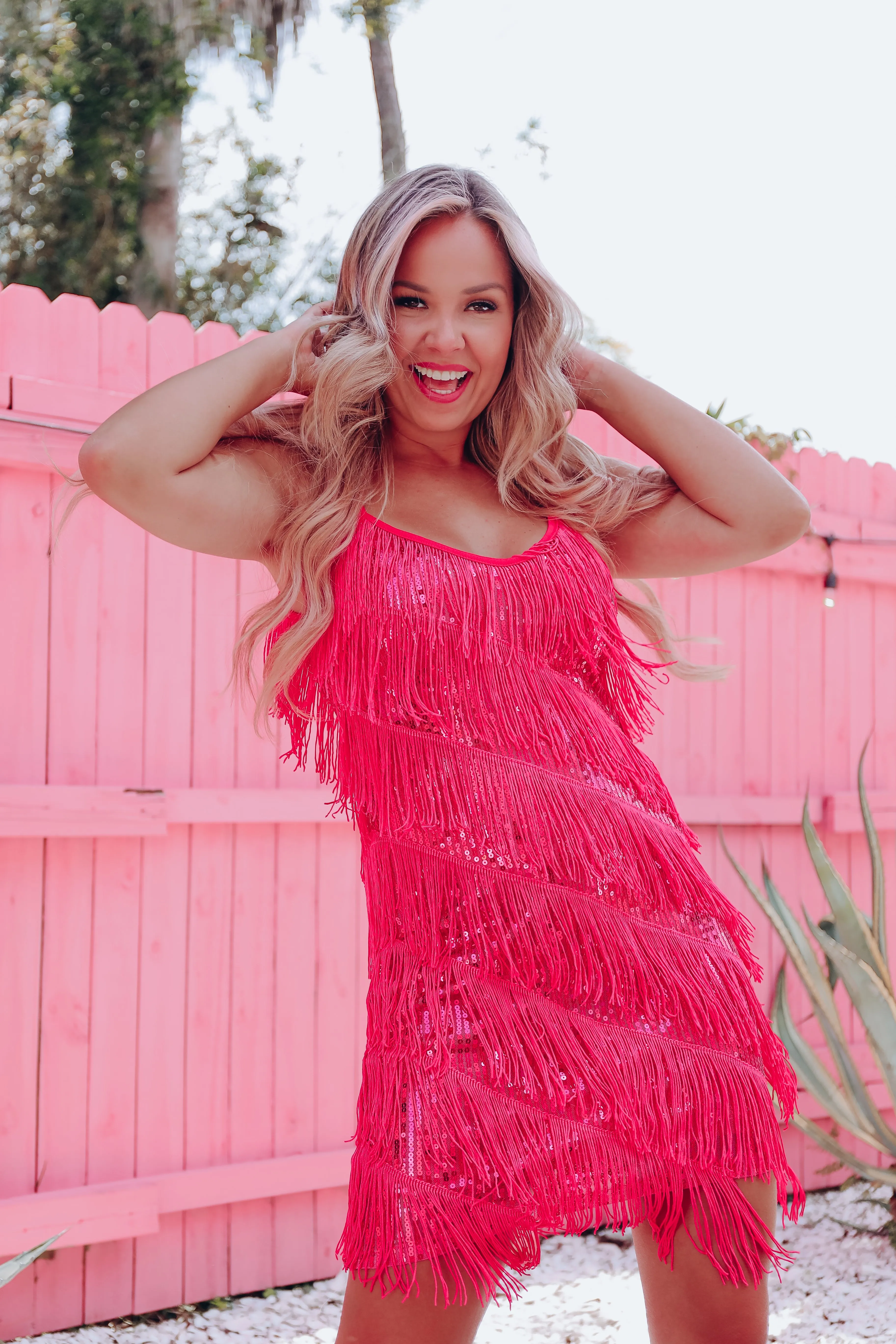 Sheba Sequin and Fringe Mini Dress - Pink