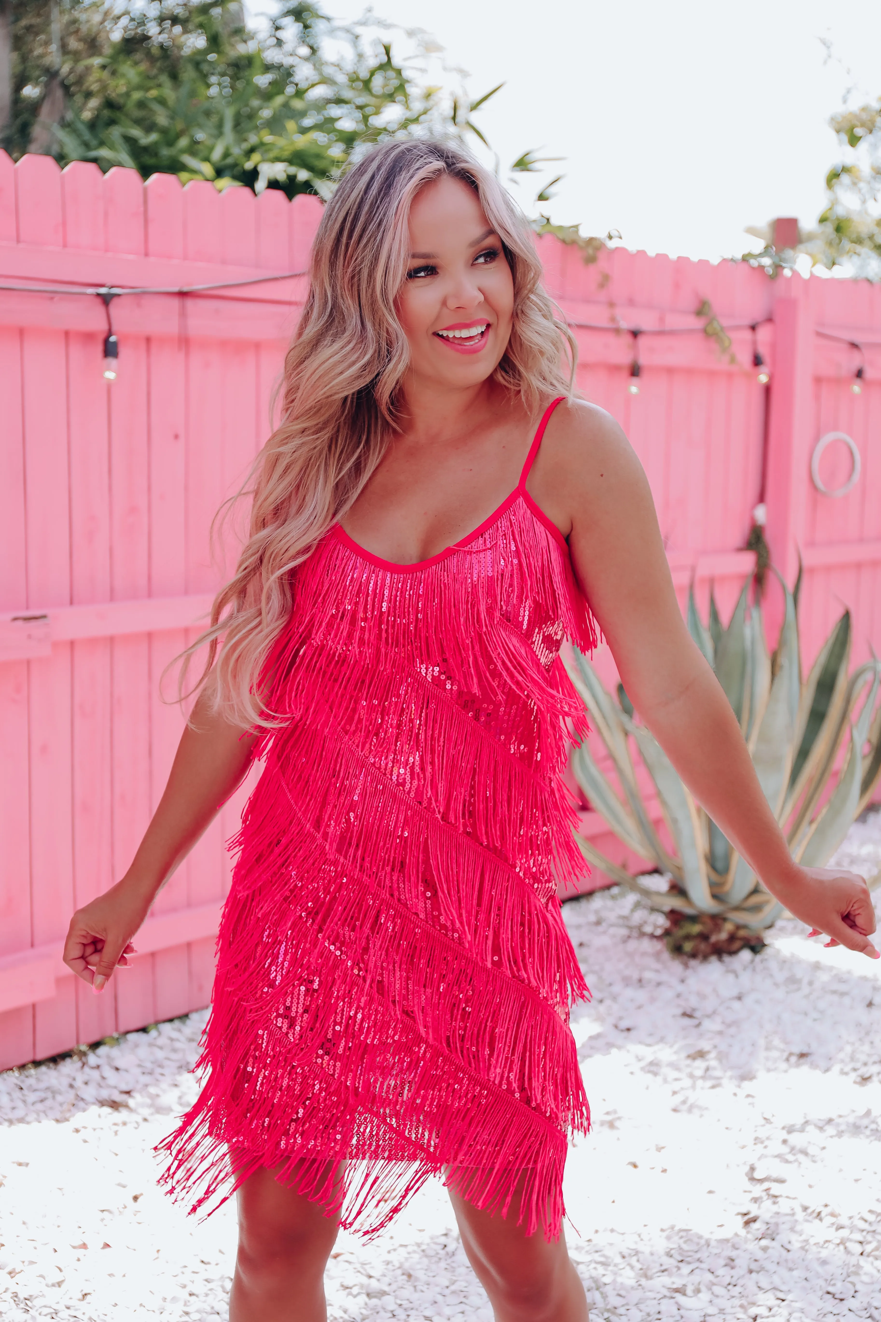 Sheba Sequin and Fringe Mini Dress - Pink