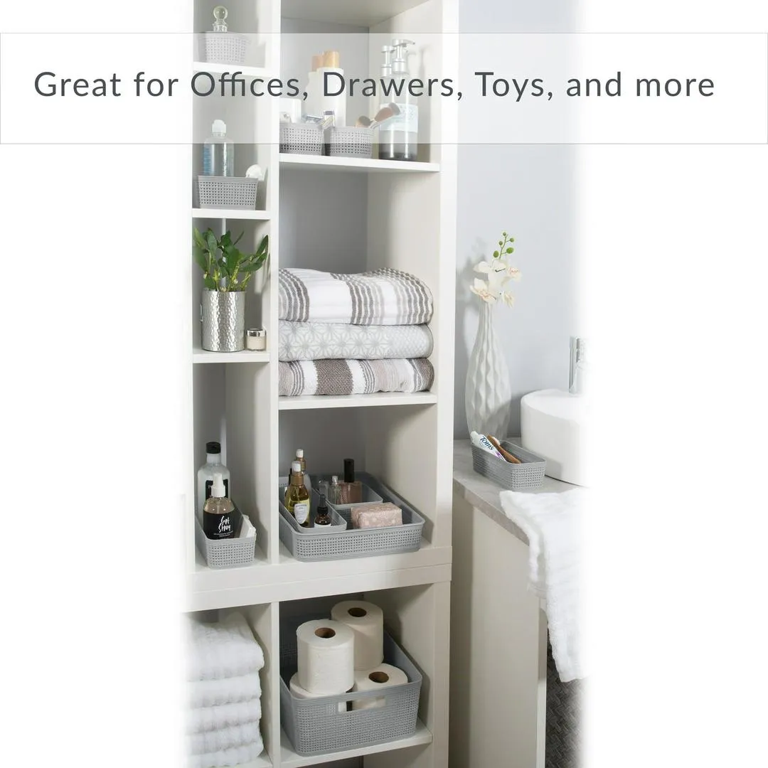 Simplify 6 Pack Plastic Organizing Storage Basket Set, Grey