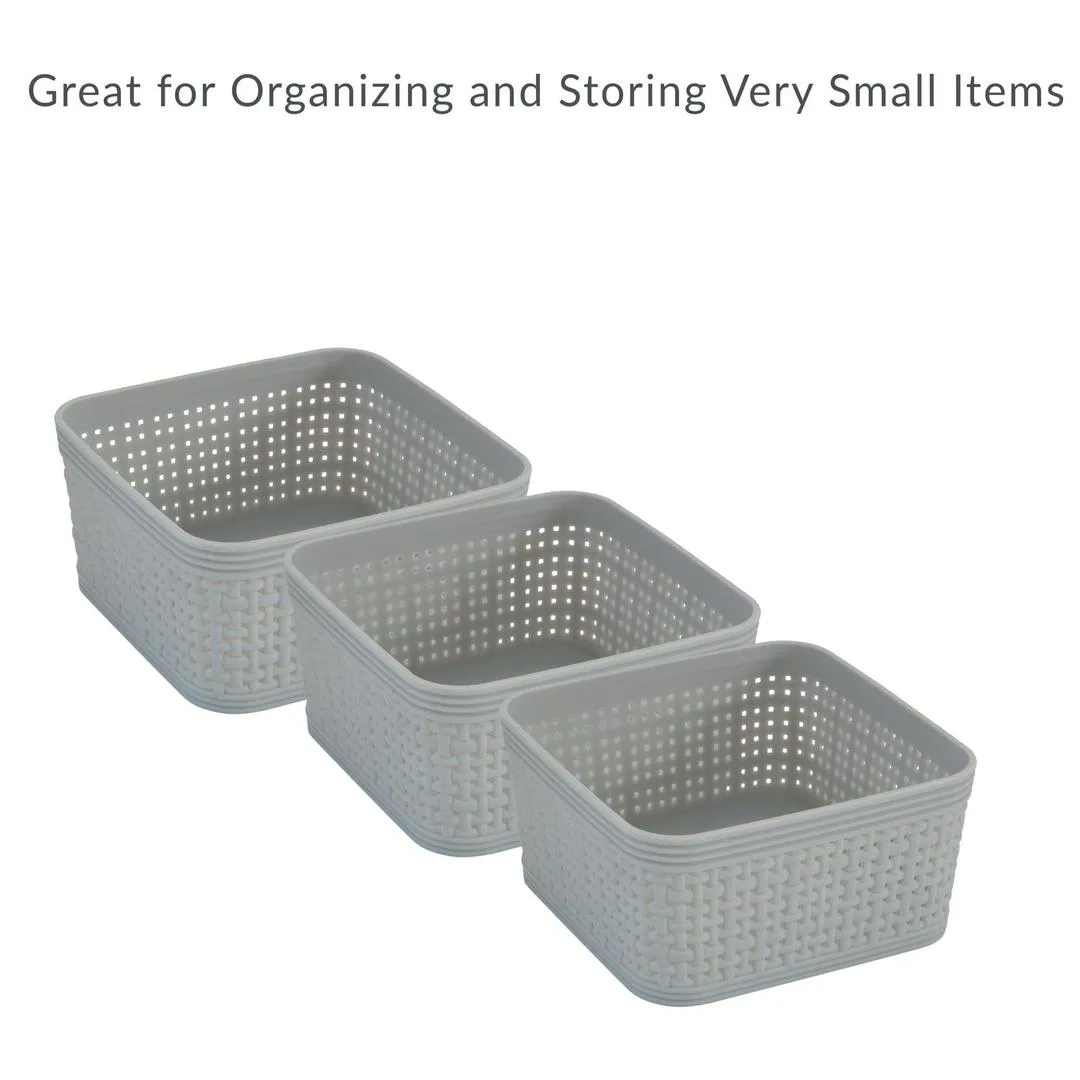 Simplify 6 Pack Plastic Organizing Storage Basket Set, Grey