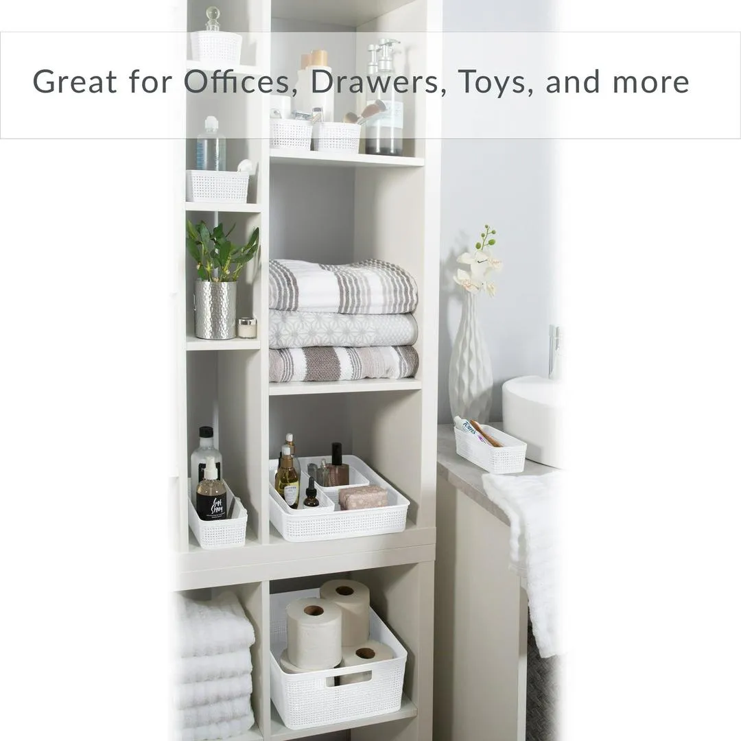 Simplify 6 Pack Plastic Organizing Storage Basket Set, White