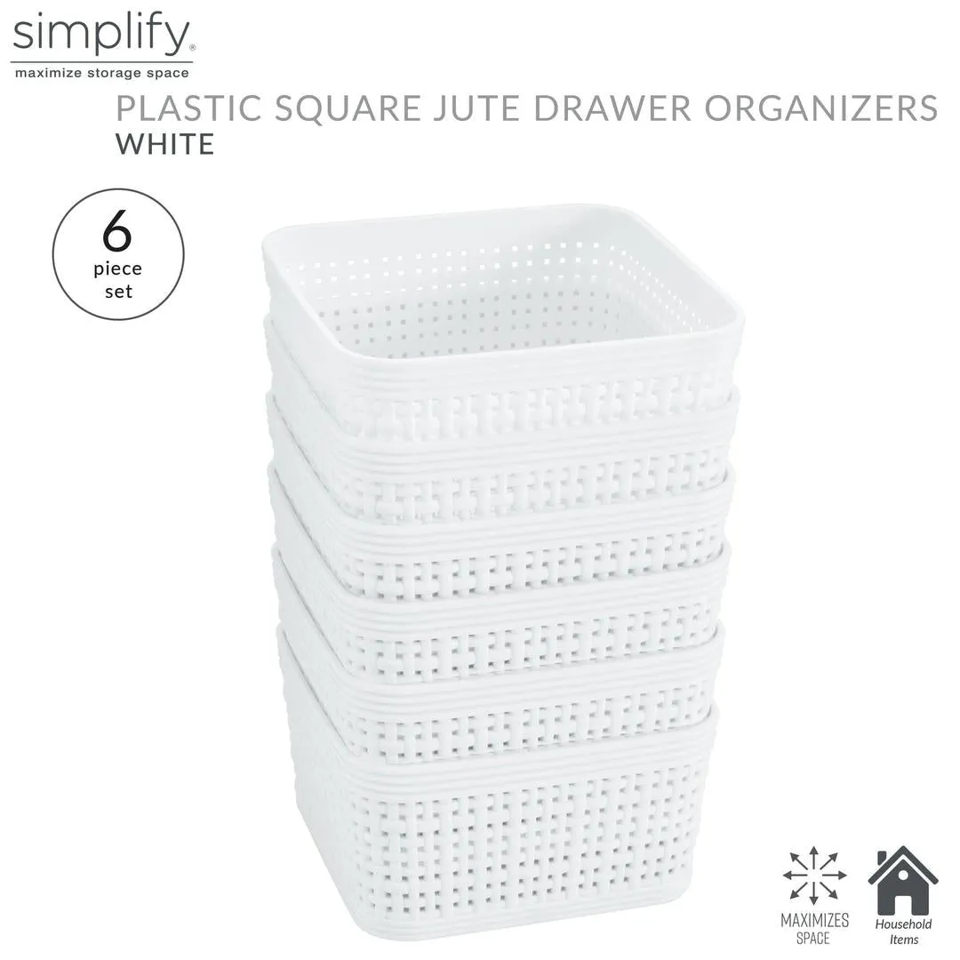 Simplify 6 Pack Plastic Organizing Storage Basket Set, White