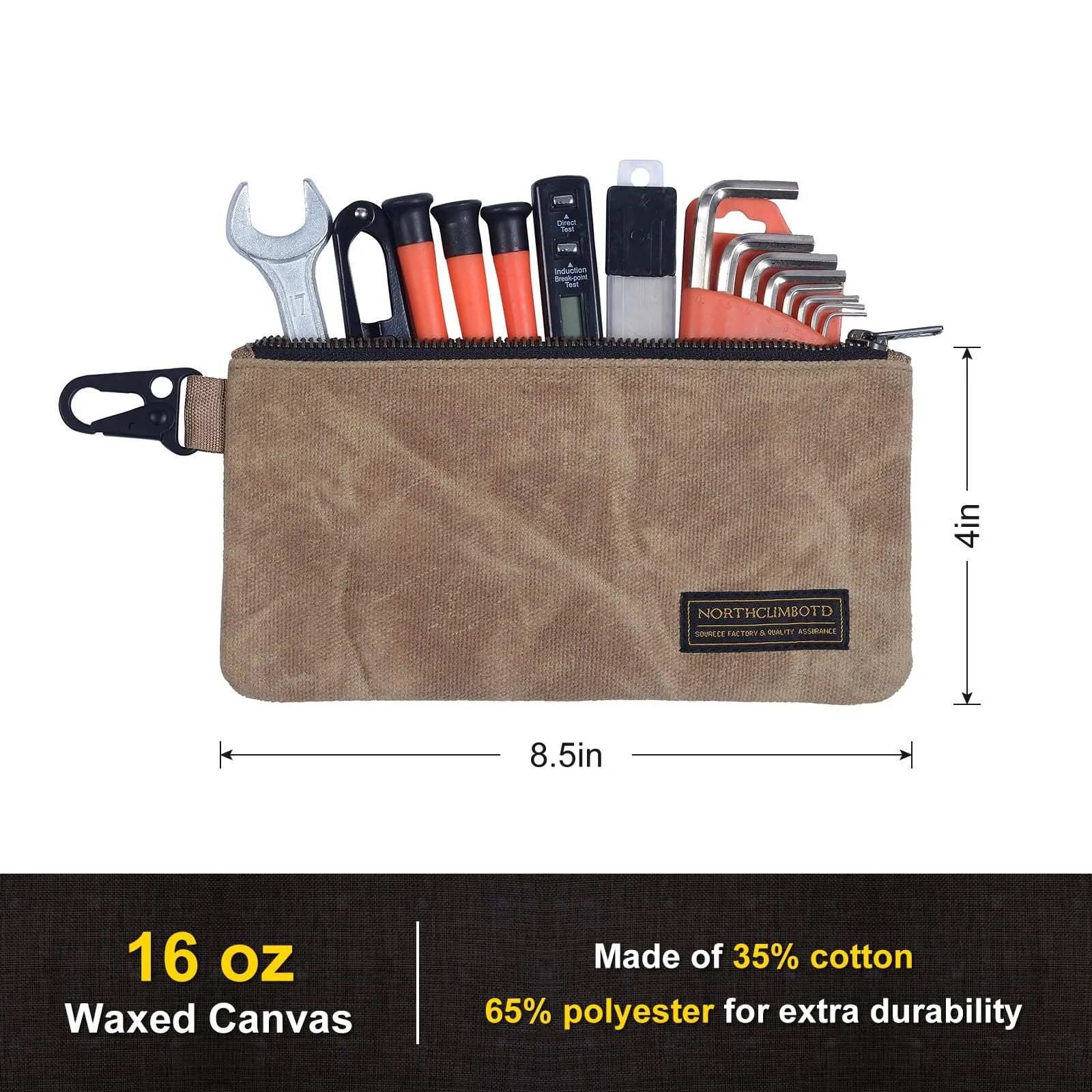 Small Tool Bag, Waxed Canvas Zippered Pouch, Tool Pouches with Zipper, Utility Small Tool Pouch for Tool Organizers and Storage, 8.5" x 4" - 4-Pack 4 Pack Small