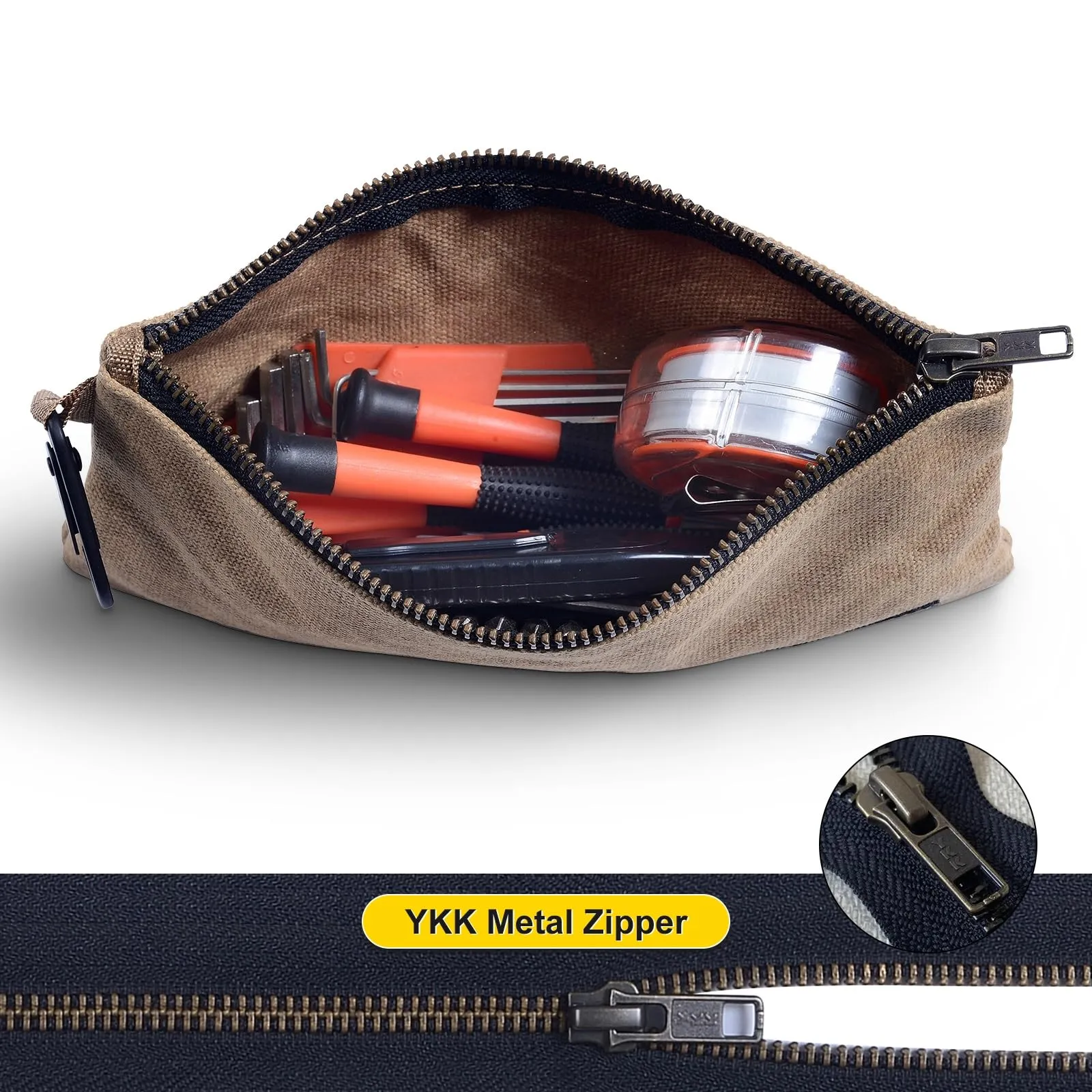 Small Tool Bag, Waxed Canvas Zippered Pouch, Tool Pouches with Zipper, Utility Small Tool Pouch for Tool Organizers and Storage, 8.5" x 4" - 4-Pack 4 Pack Small
