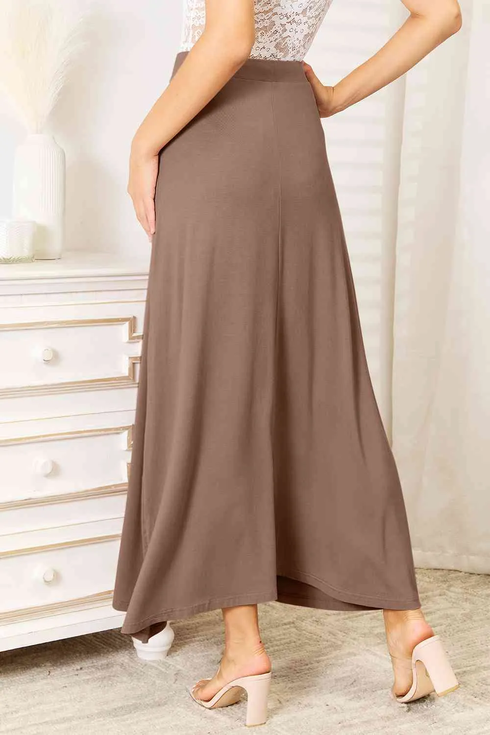 Soft Rayon Drawstring Waist Maxi Skirt Rayon 3 Colors