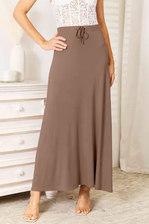 Soft Rayon Drawstring Waist Maxi Skirt Rayon 3 Colors
