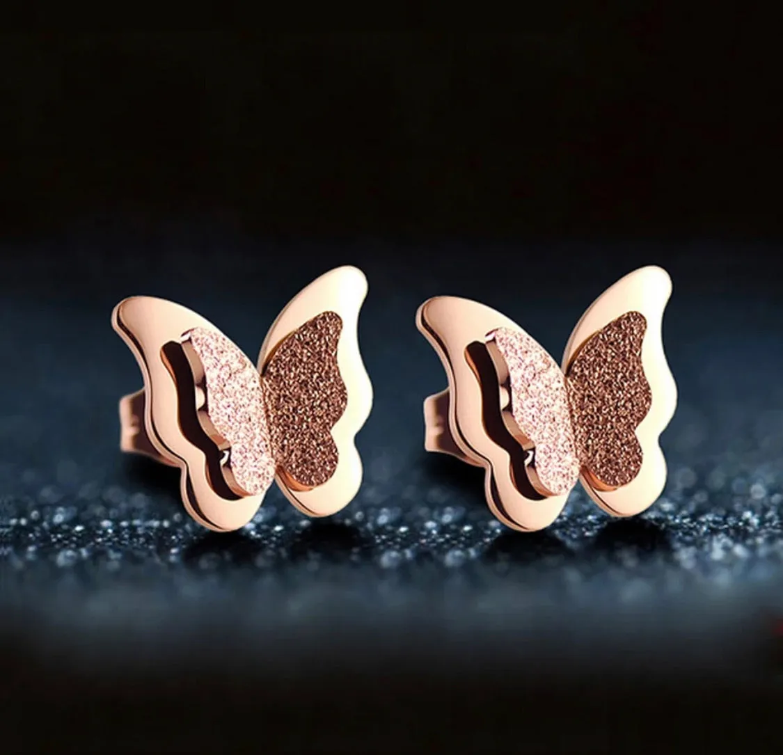 Sparkling Rose Gold Mini Butterfly Stud Earrings