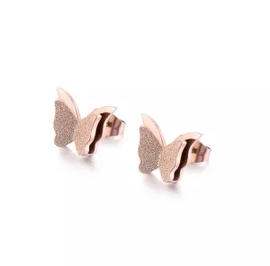 Sparkling Rose Gold Mini Butterfly Stud Earrings