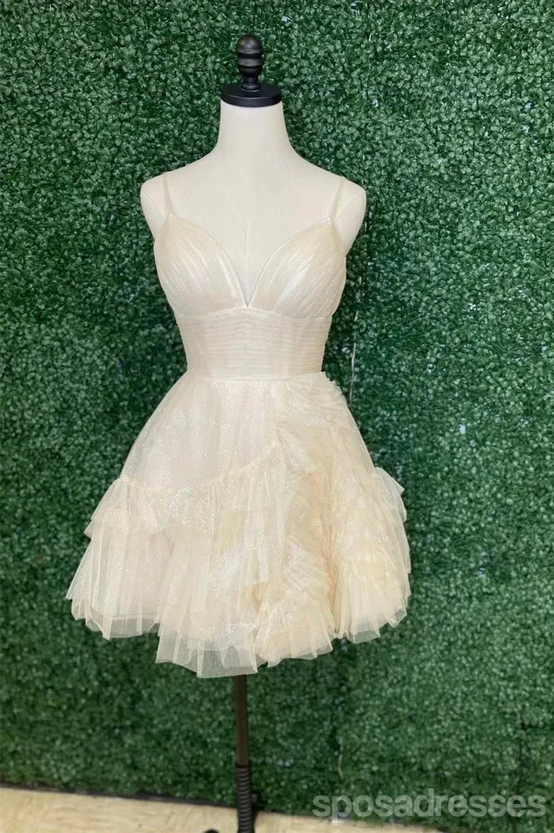 Sparkly A-line Spaghetti Straps V-neck Mini Short Prom Homecoming Dresses Online,CM979