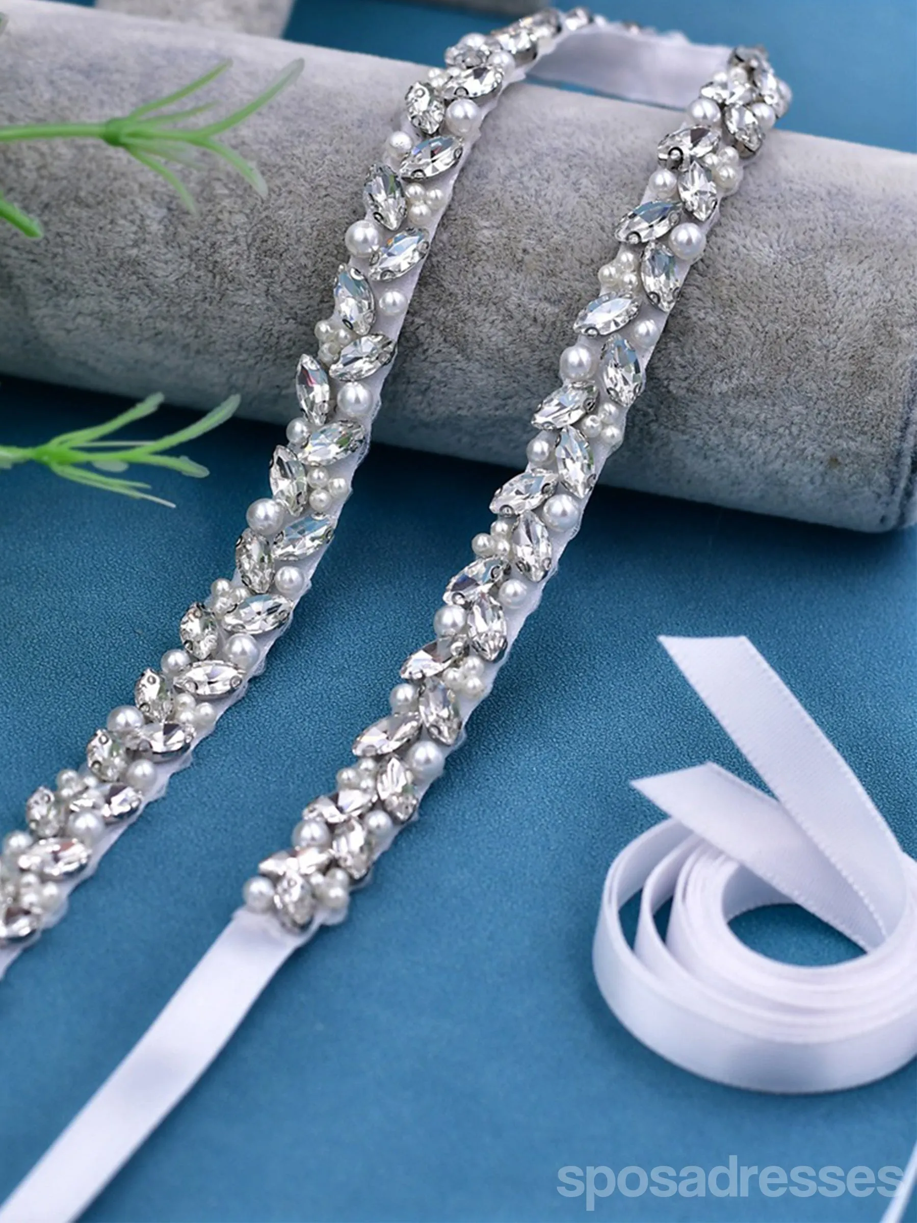 Sparkly Luxury Beaded Thin Brides Sash For Wedding,S383