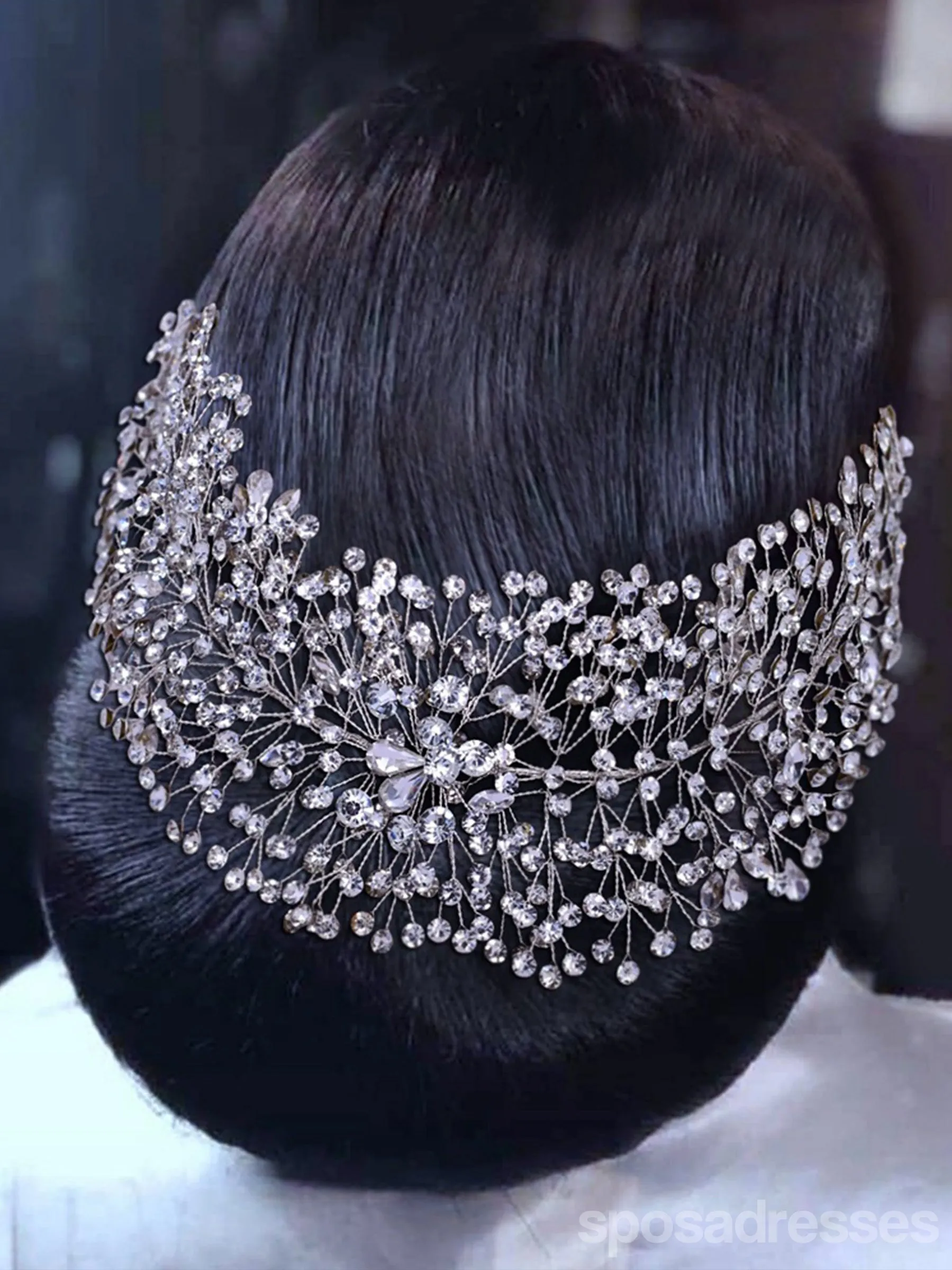 Sparkly Silver Handmade Diamond Hair Hoop Accessories for Women, HP415