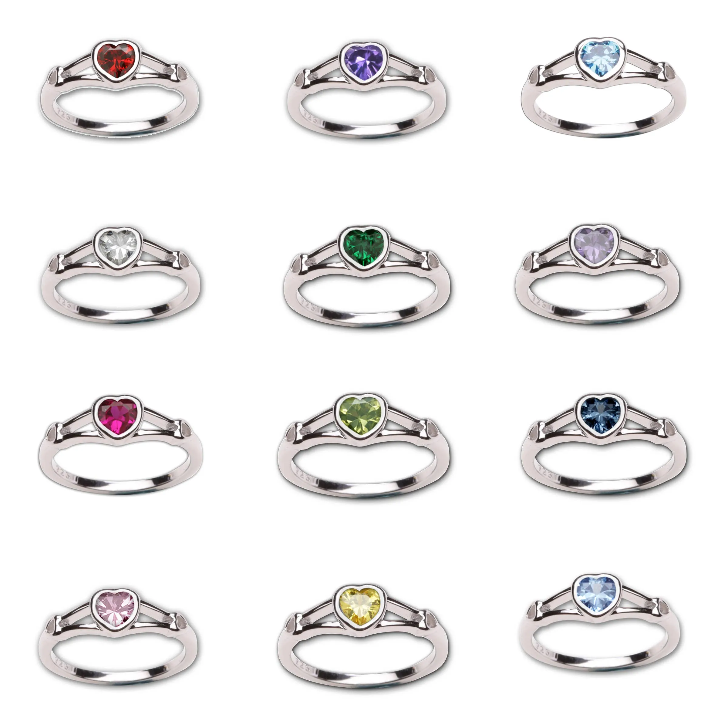 Sterling Silver Heart Birthstone Baby Ring Size 1