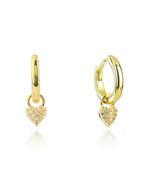 SWEETHEART SPARKLY HEART MINI DROP HOOPS GOLD