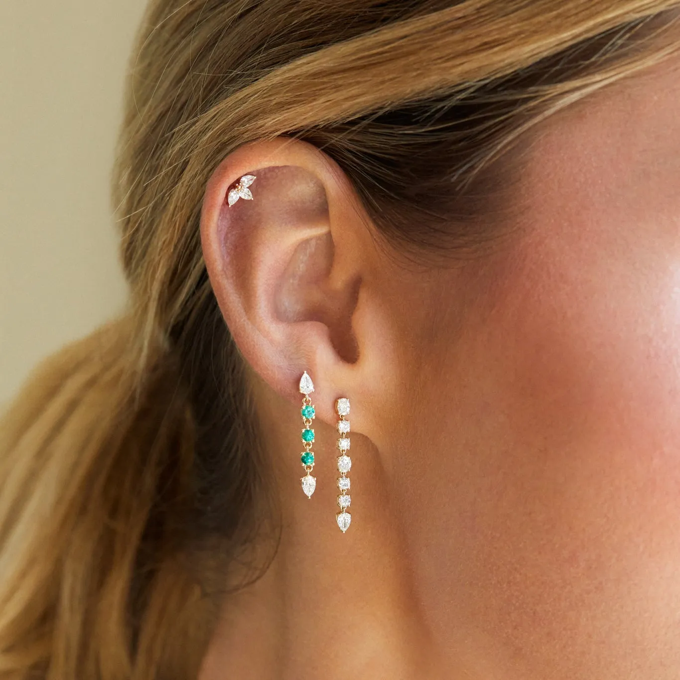Triple Diamond Mini Pear Stud Earring