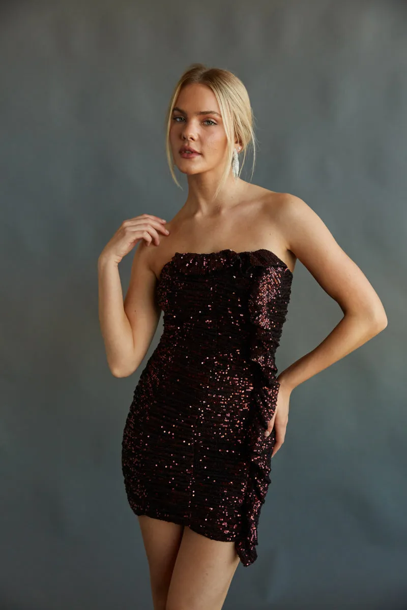 Veronica Strapless Ruched Sequin Bodycon Mini Dress