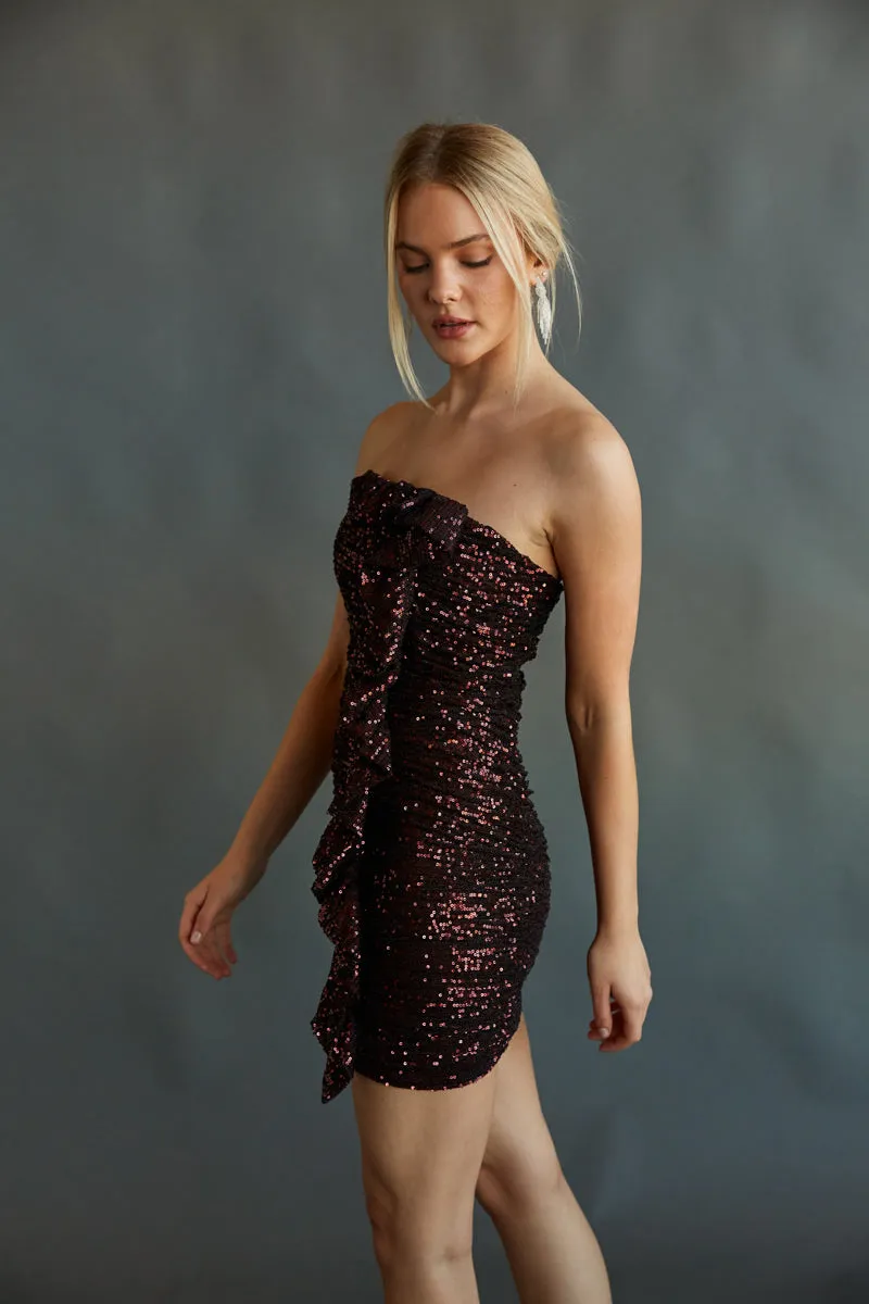 Veronica Strapless Ruched Sequin Bodycon Mini Dress