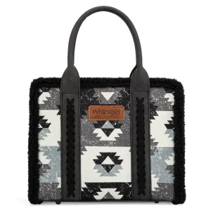 WG166-8120S Wrangler Sherpa Southwestern Print Small Canvas Tote/Crossbody Black