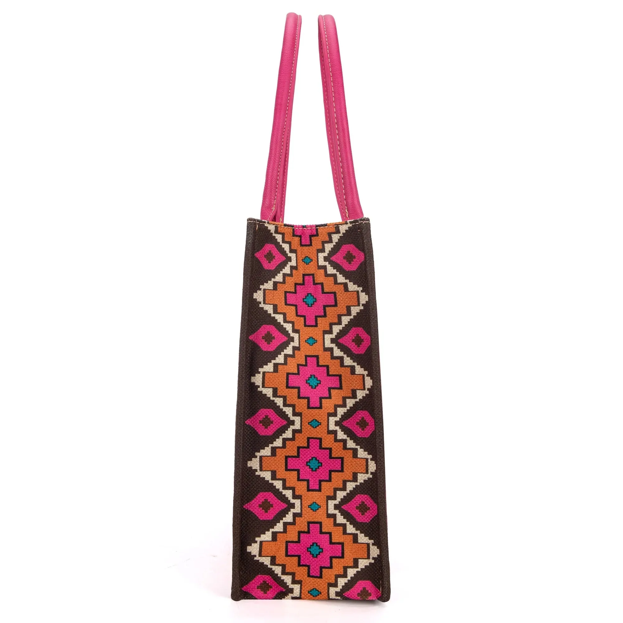 WG2203-8119 Wrangler Southwestern Pattern Dual Sided Print Canvas Wide Tote  Hot Pink