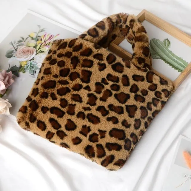 Winter leopard Print plush fur Handbag