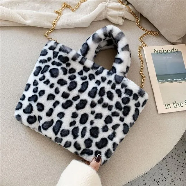 Winter leopard Print plush fur Handbag