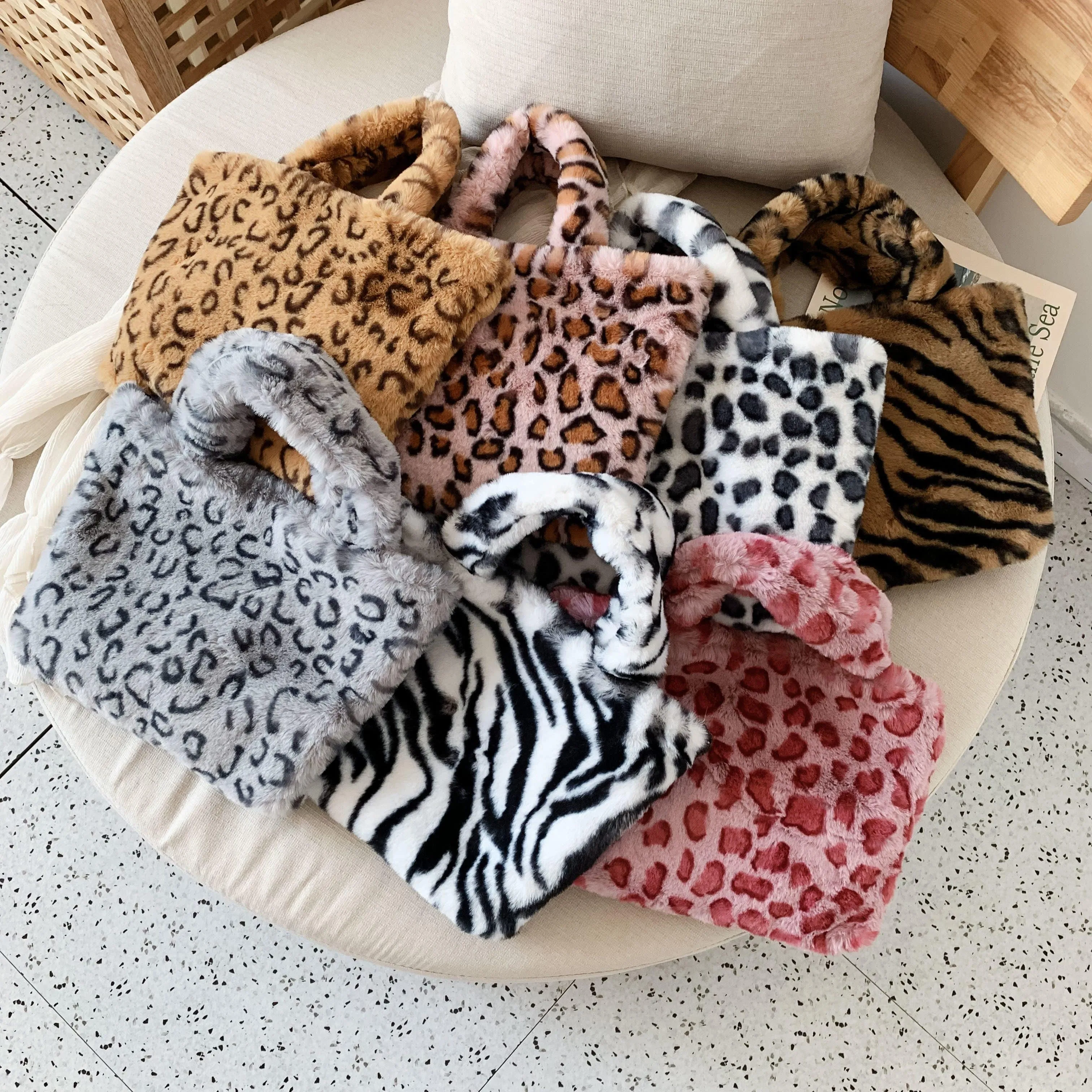 Winter leopard Print plush fur Handbag