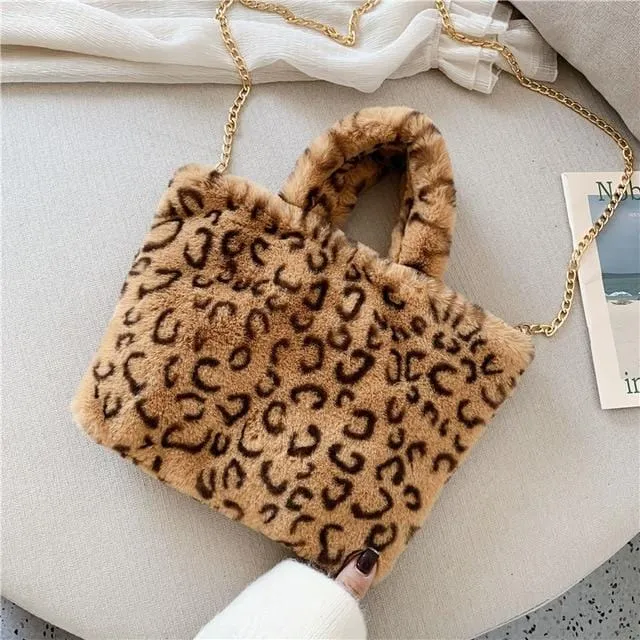 Winter leopard Print plush fur Handbag