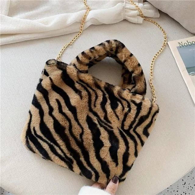 Winter leopard Print plush fur Handbag