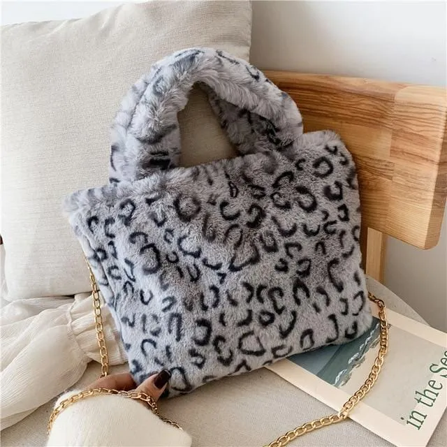 Winter leopard Print plush fur Handbag