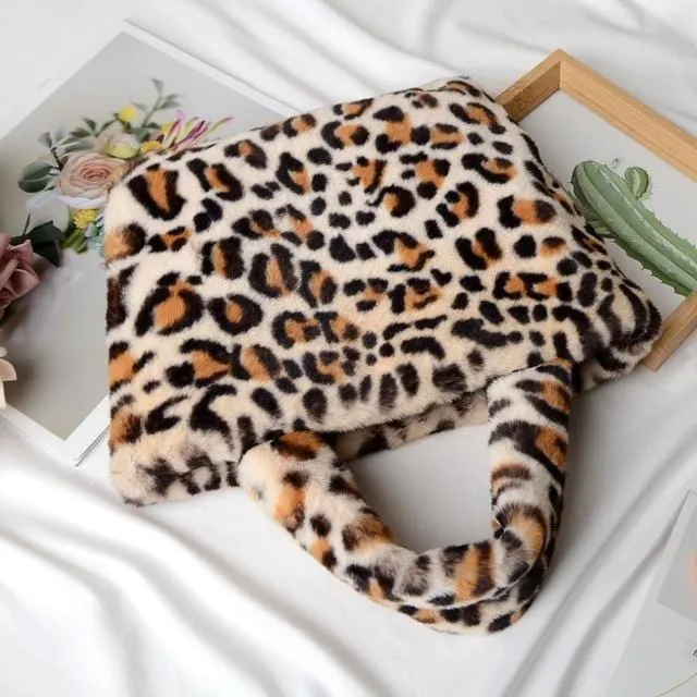 Winter leopard Print plush fur Handbag