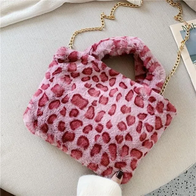 Winter leopard Print plush fur Handbag
