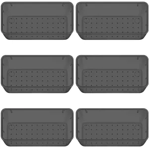 WOWBOX 6 PCS Plastic Drawer Organizer Set, Desk Drawer Divider Organizers and Storage Bins for Makeup, Jewelry, Gadgets for Kitchen, Bedroom, Bathroom, Office, Black