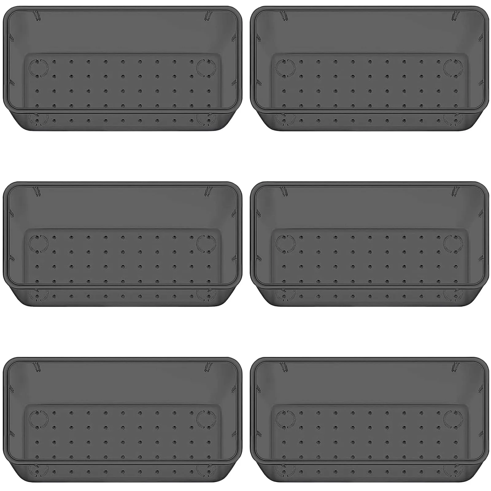 WOWBOX 6 PCS Plastic Drawer Organizer Set, Desk Drawer Divider Organizers and Storage Bins for Makeup, Jewelry, Gadgets for Kitchen, Bedroom, Bathroom, Office, Black
