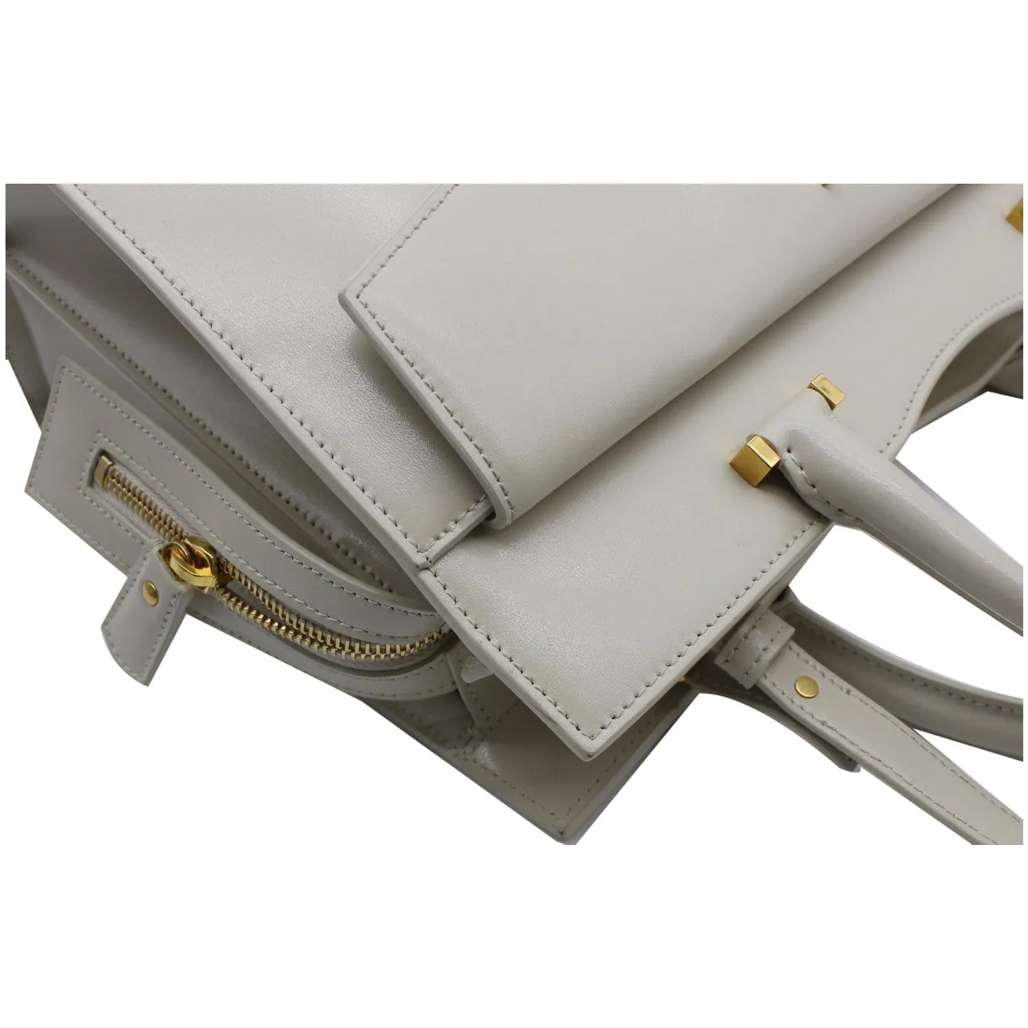 YVES SAINT LAURENT Uptown Medium Leather Tote Bag White