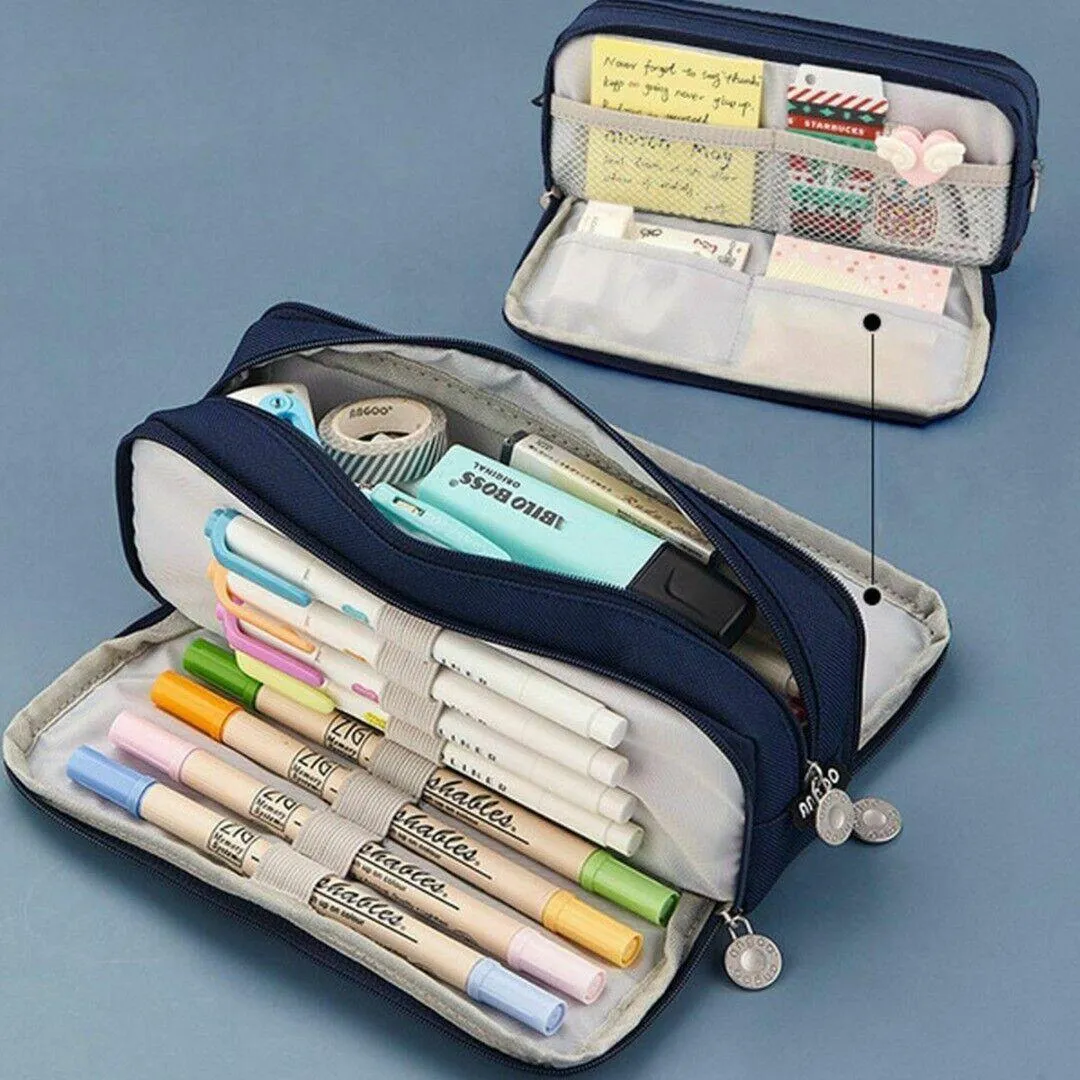 Zipper Pencil Case Large Capacity Storage Bag School Stationery Makeup Organizer