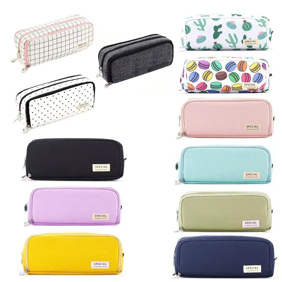 Zipper Pencil Case Large Capacity Storage Bag School Stationery Makeup Organizer