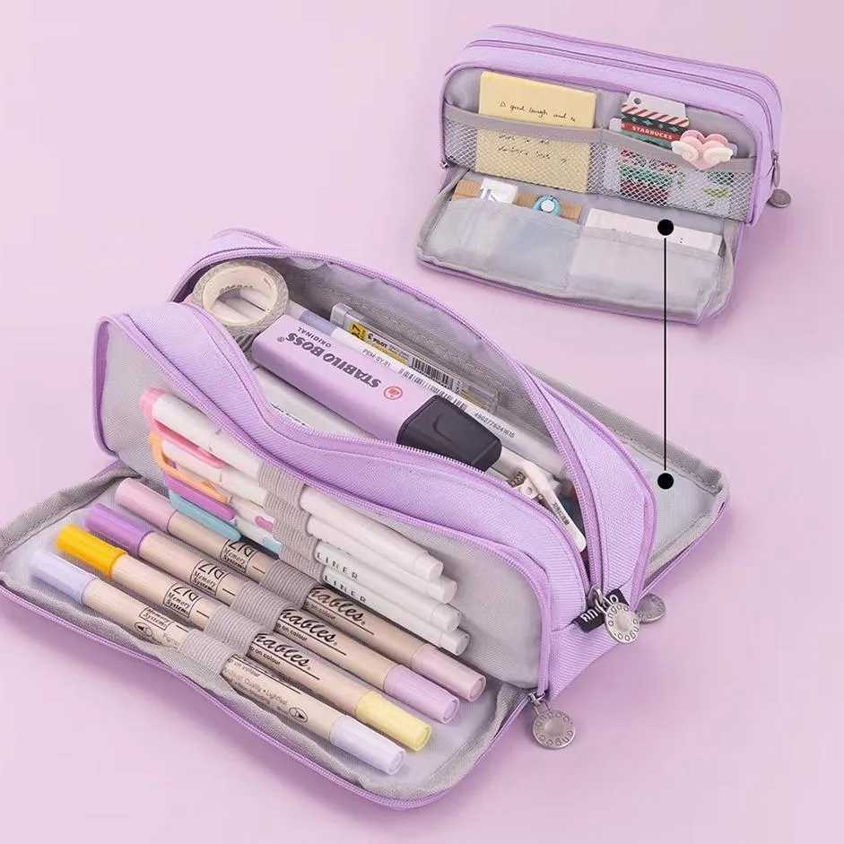 Zipper Pencil Case Large Capacity Storage Bag School Stationery Makeup Organizer