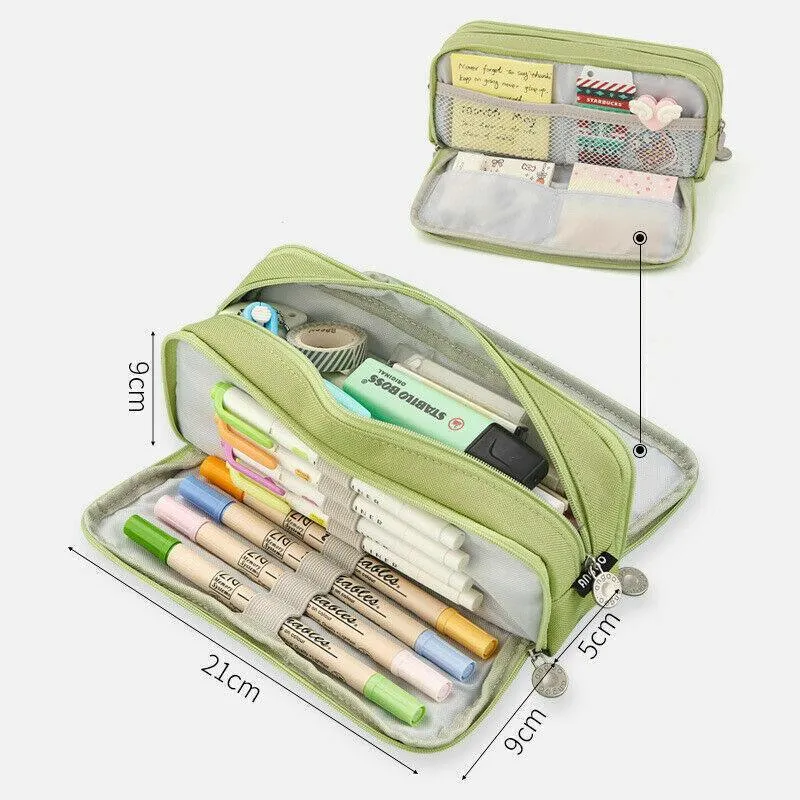 Zipper Pencil Case Large Capacity Storage Bag School Stationery Makeup Organizer