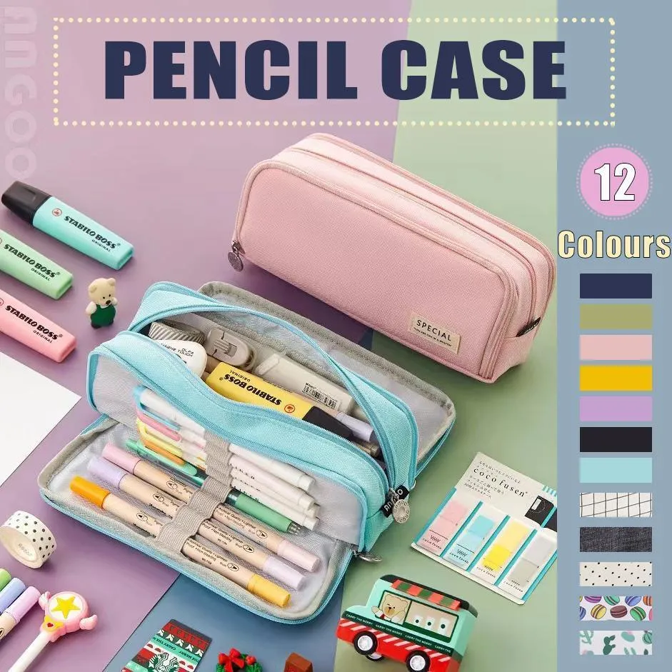 Zipper Pencil Case Large Capacity Storage Bag School Stationery Makeup Organizer