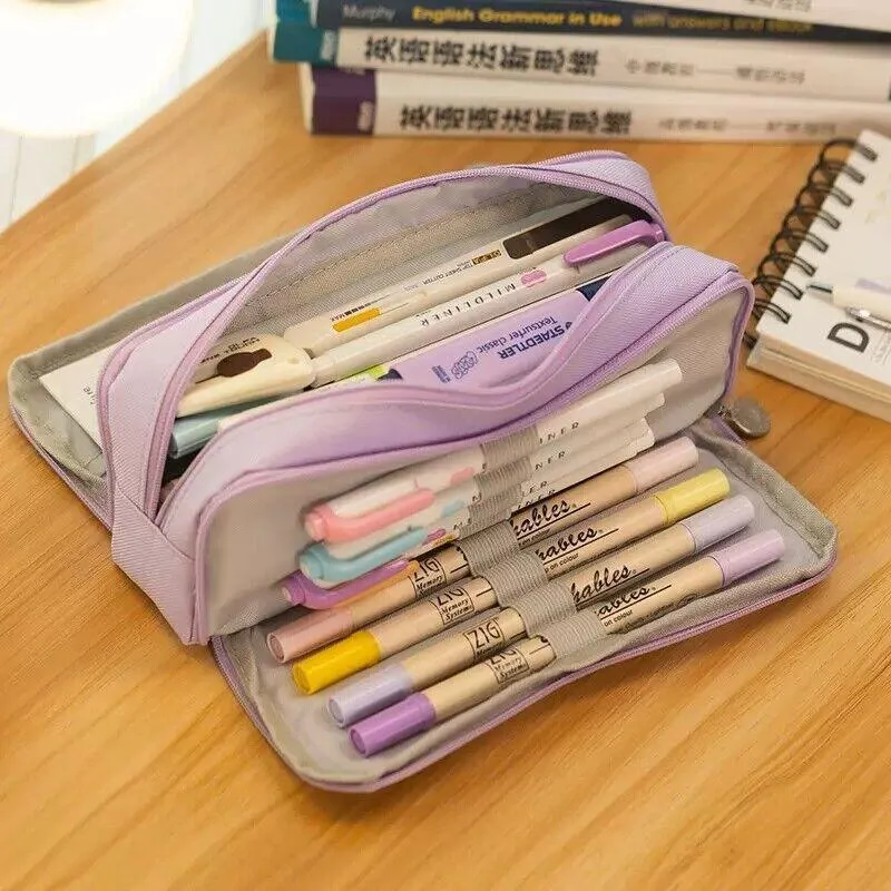 Zipper Pencil Case Large Capacity Storage Bag School Stationery Makeup Organizer