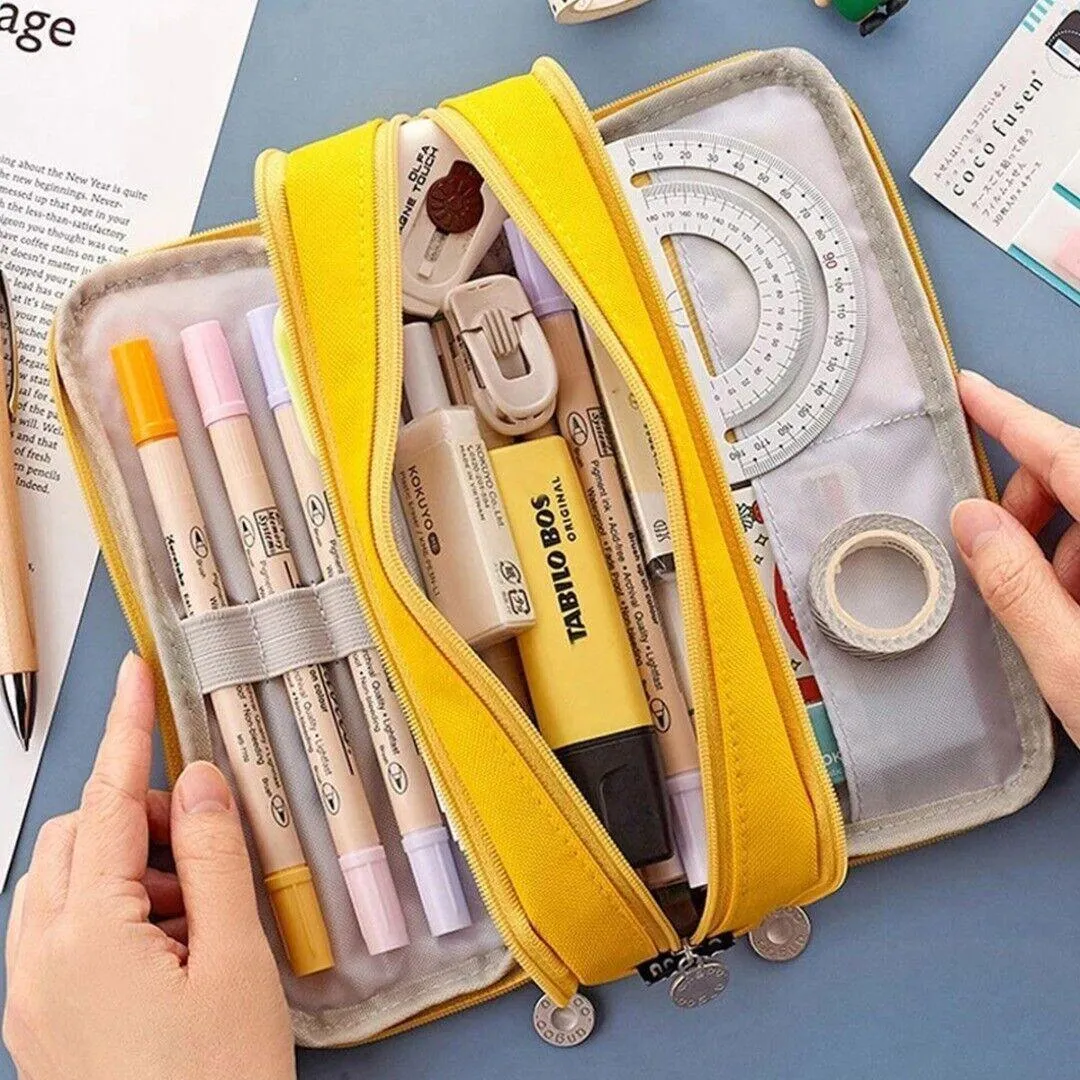 Zipper Pencil Case Large Capacity Storage Bag School Stationery Makeup Organizer
