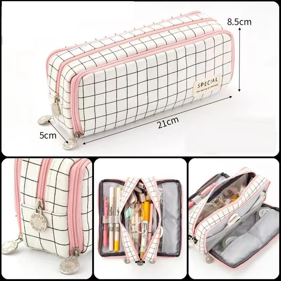 Zipper Pencil Case Large Capacity Storage Bag School Stationery Makeup Organizer