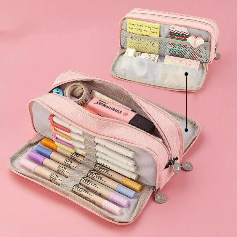 Zipper Pencil Case Large Capacity Storage Bag School Stationery Makeup Organizer