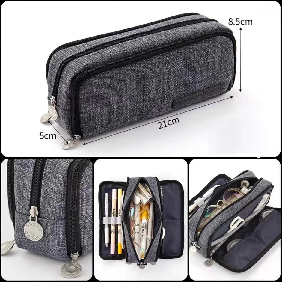 Zipper Pencil Case Large Capacity Storage Bag School Stationery Makeup Organizer